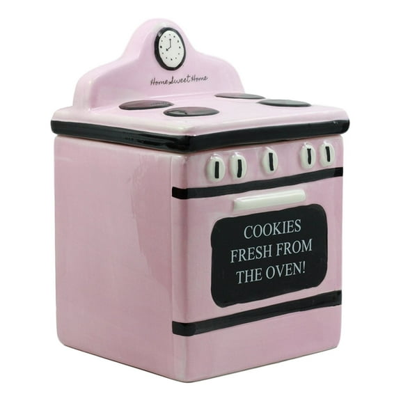 Ebros Gift "Cookies Fresh From Oven" Ceramic Vintage Pink Oven Cookie Jar with Seal Tight Lid Decorative 7.25" Tall Kitchen Accessory Figurine