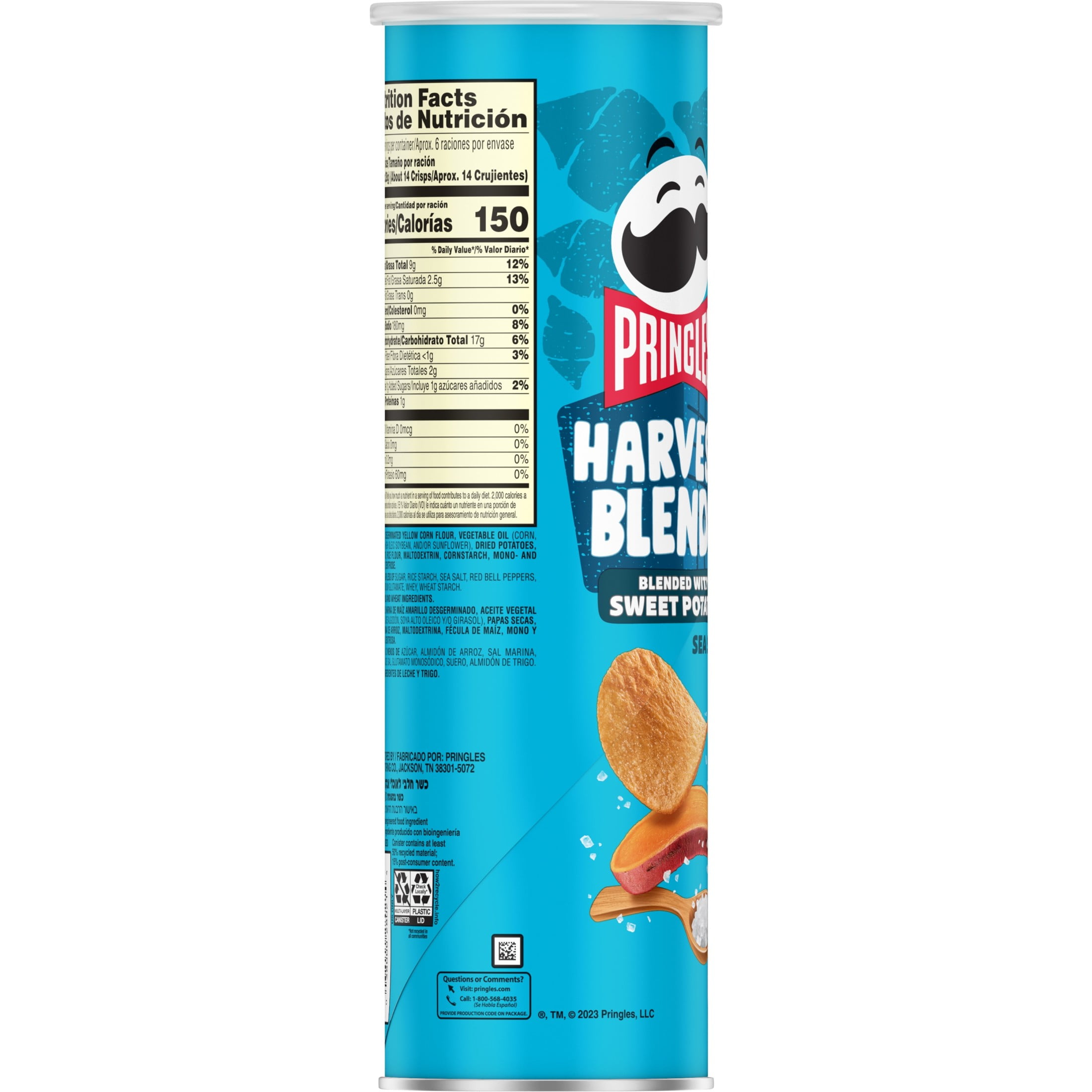 Pringles Harvest Blends Sea Salt Potato Crisps Chips, Lunch Snacks, 5.5 oz