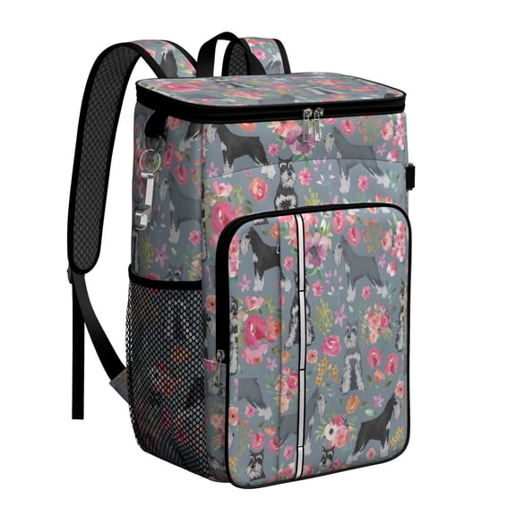 Travel Cooler Bag - Schnauzer and Flower Camping Beer Cooler Backpack with Bottle Opener- Waterproof Insulated Picnic Backpacks - Cooler Bag for Beach