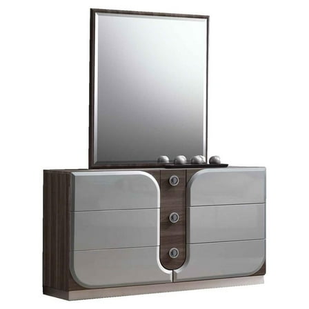 Milan Edinburgh 59.1" 6-drawer Contemporary Wood Dresser in Silver