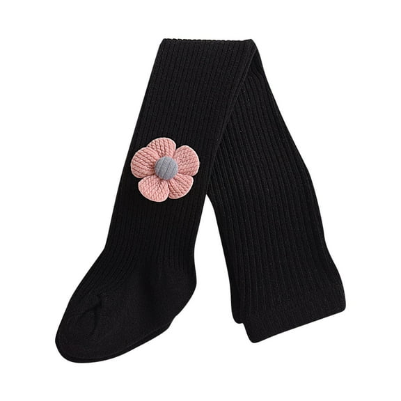 SGFCWSX Leggings for Girls Cable Knit Winter Tights with Flower Kids Stretch Fleece Lined Pantyhose Black Size 4 Years