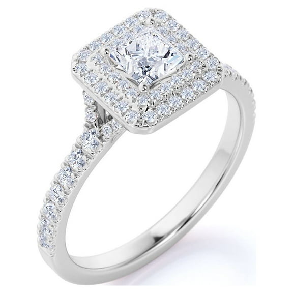 JeenMata Princess Cut Moissanite Engagement Ring 1 ct. t.w, 18K White Gold Over Silver