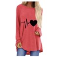 thumbnail image 1 of Chemises d'Automne pour Femmes Col Rond Imprimé Cœur Battement d'Amour Blouse à Manches Longues Tunique Décontractée Ample Tops à Porter avec Legging, 1 of 4