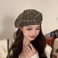 thumbnail image 6 of Women's Plaid Beret Hat, Wool Blend Vintage England Retro Painter Cap, Tartan Artist Hat for Daily Casual Wear, School, and Fashion Gift Blackish Green, 6 of 6