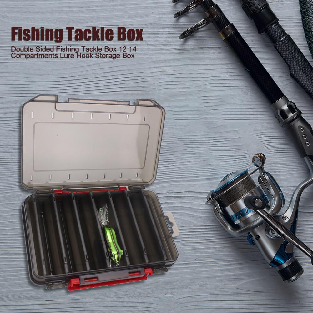 Double Sided Fishing Tackle Box 12 14 Compartments Lure Hook Storage Box 