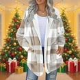thumbnail image 2 of VBVC No Boundaries Women's Plaid Fleece Lined Coats,Girls Warm Hooded Pockets Cardigan,Open Front Baggy Winter Jackets For Women,Khaki,Size S, 2 of 5