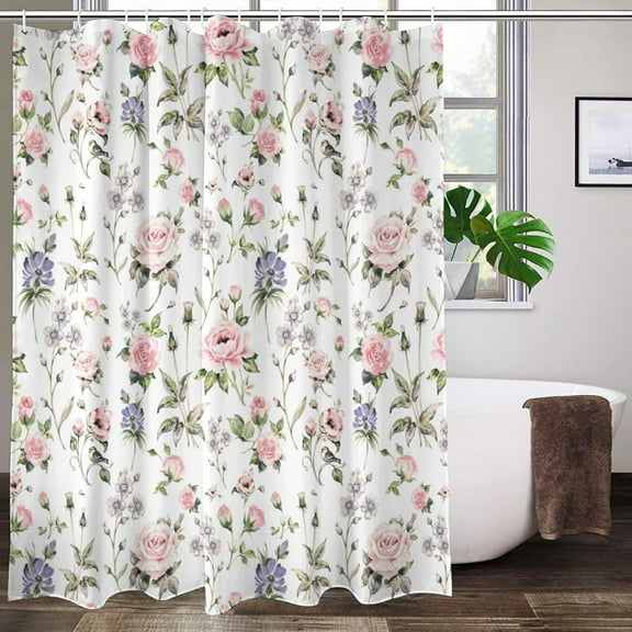 Retro Flower Vintage Rose Floral Shower Curtain Wildflowers Washable Waterproof Fabric Bath Curtains Set for Bathroom with 12 Hooks Decor Art - 72"X72"