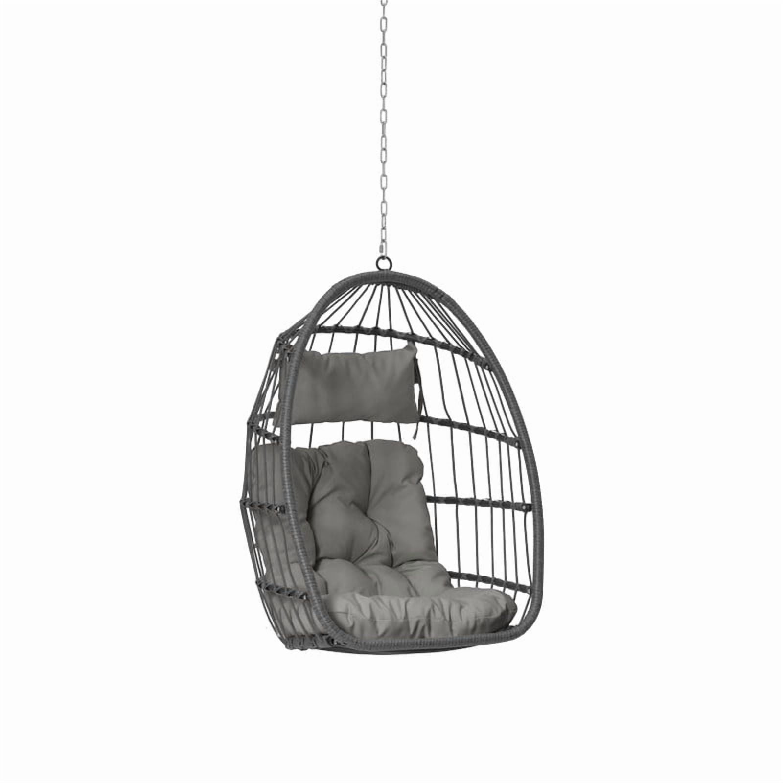 Hanging Egg Chair Without Stand, Indoor Outdoor Wicker Rattan Swing Egg Chair with Hanging Chain, Hammock Chair with UV Resistant Cushion