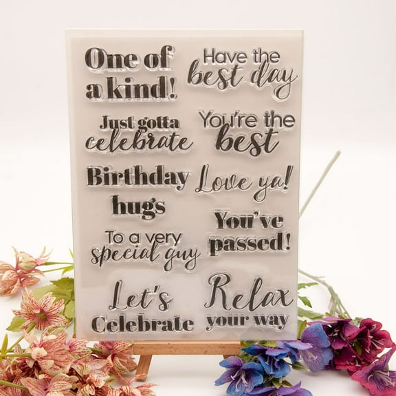 Ouginx 5.7 by 8.1 Inch Celebration Letters Clear Stamps for Card Making Scrapbooking Arts Crafts Decoration