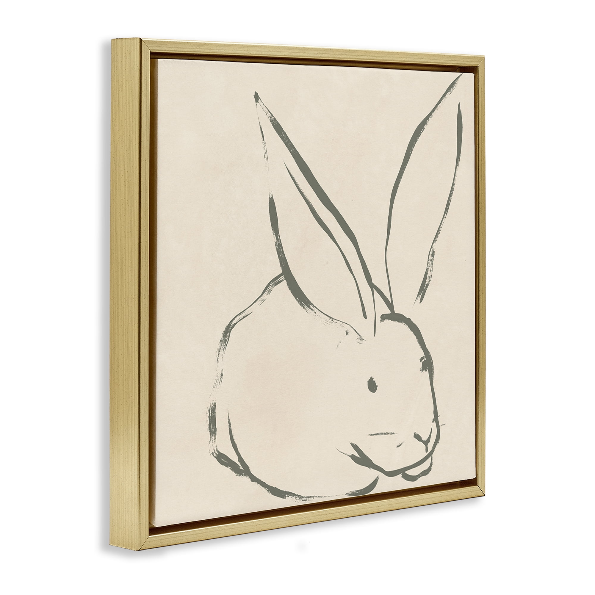 Stupell Industries Simple Rabbit Outline Animals & Insects Drawing Gold Floater Framed Canvas Art Print Wall Art, 25 x 25