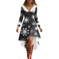 thumbnail image 2 of Jsaierl Womens Christmas Dresses Faux Fur Trim V-Neck Party Dress Holiday Long Sleeve A Line Dresses High Low Swing Dress, 2 of 5