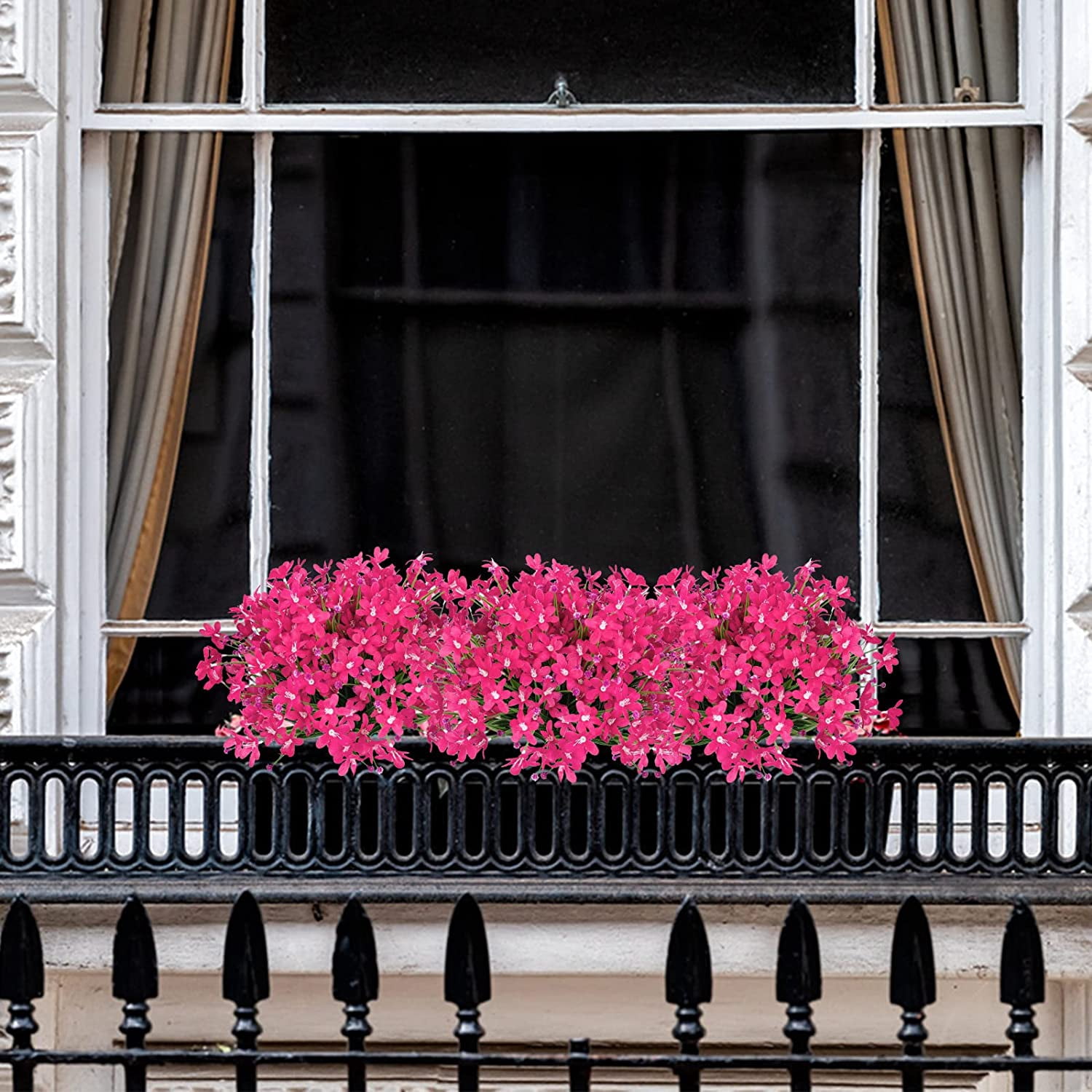 Artificial Daffodils Flowers Outdoor UV Resistant Fake Flowers Plants Faux Flowers for Garden Porch Window Box Wedding Home Decor,Rose Red