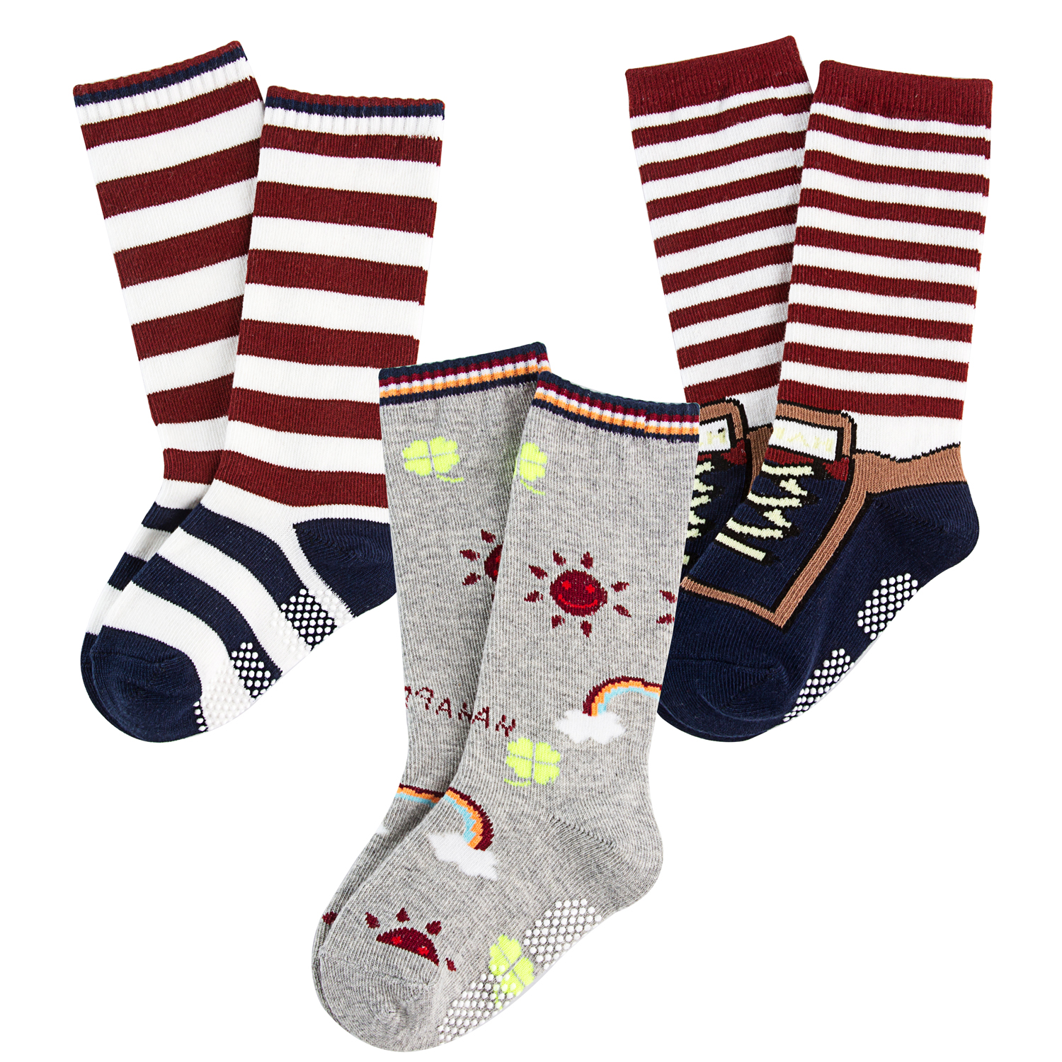 Lovely Annie Unisex Children 3 Pairs Pack NonSkid NonSlip Cotton Crew