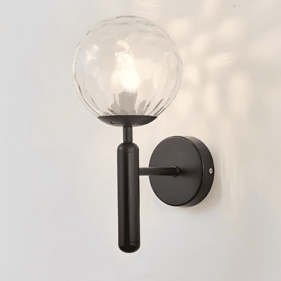 Litfad Modern Clear Glass Wall Sconce Black Globe Wall Light Fixture for Bathroom Vanity Bedroom with Metal Pencil Arm
