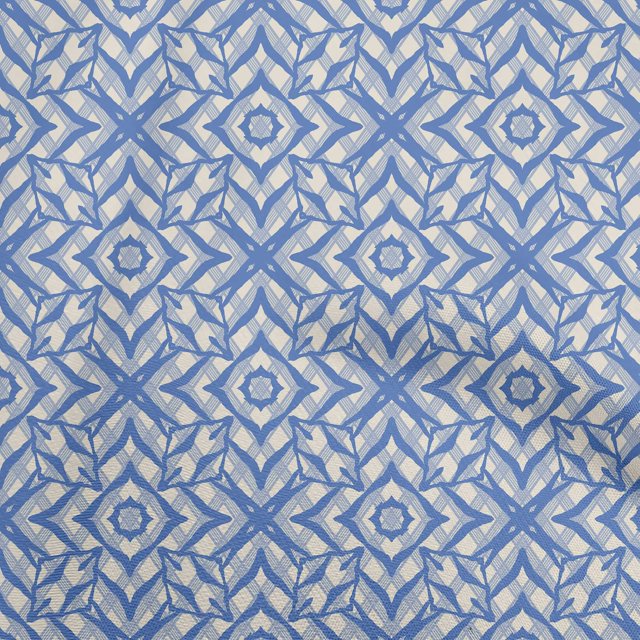 oneOone Georgette Viscose Medium Blue Fabric Geometric Craft Projects Decor Fabric Printed By The Yard 42 Inch Wide