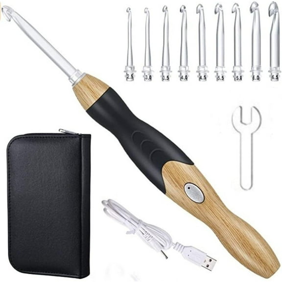 CCNZZITSHT Lighted Crochet Hooks Set, 9 Sizes Light up Crochet Hook with Case, USB Rechargeable LED Crochet Hooks with Interchangeable Crochet Head for Arthritic Hands, 2.5mm to 6.5mm(Natural)