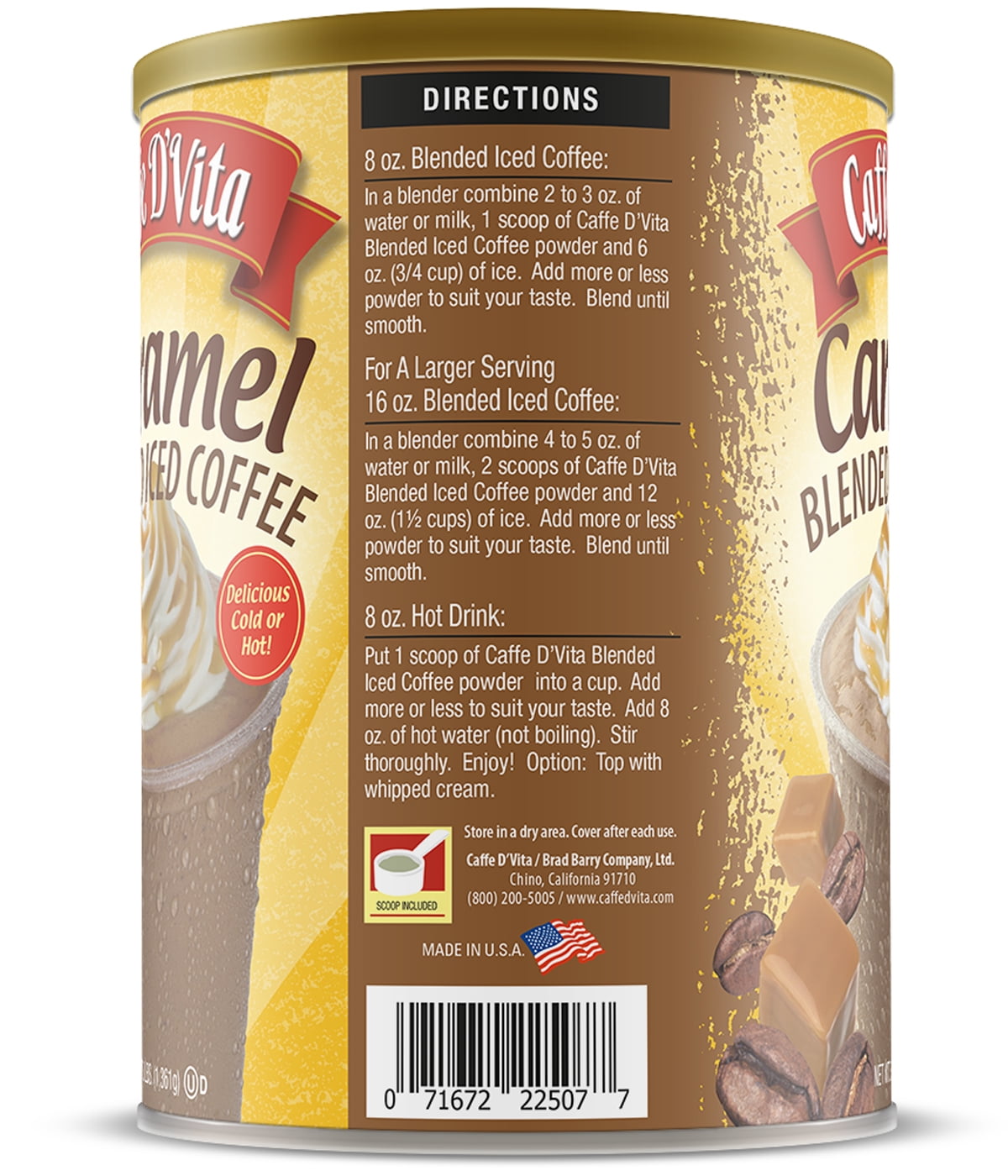 (4 Pack) Caffe D'Vita Caramel Latte Blended Iced Coffee, 48 oz Canister Powdered Drink Mix