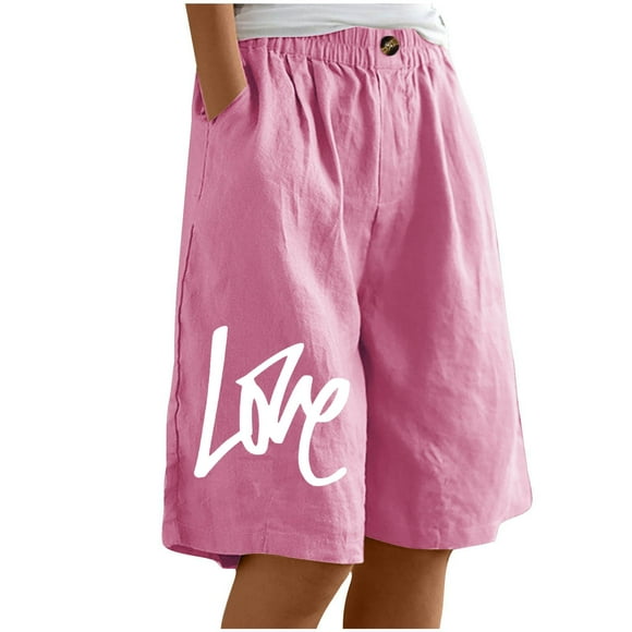TrendOFT Womens Sweat Shorts Summer Woman Elastic Solid Color Button Down Half With Pocket Wide Leg Lounge Shorts Women Athletic Shorts Pink S
