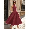 thumbnail image 2 of Burgundy Sleeveless High-Neck A-Line Midi Dress With Belted Waist, 2 of 9