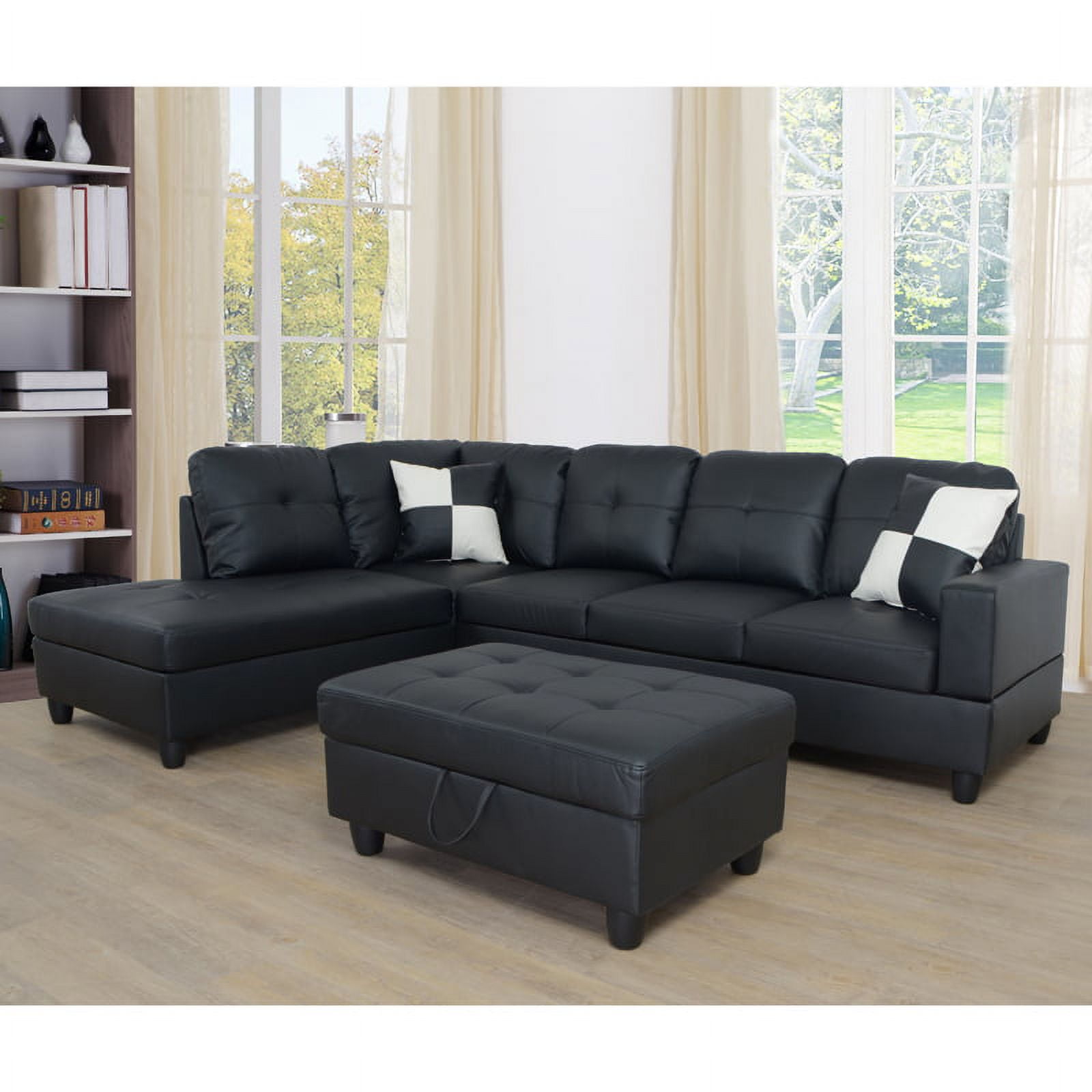 Hommoo Semi PU Leather Sectional Sofa, L Shaped Couch, Sectional Sofa Set for Small Space Living Room, Black(Without Ottoman)