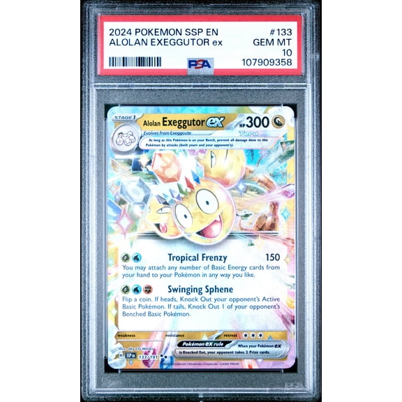 Graded 2024 PKM Ssp En-Surging Sparks Alolan Exeggutor #133 Ex Trading Card Game PSA 10 Gem Mint