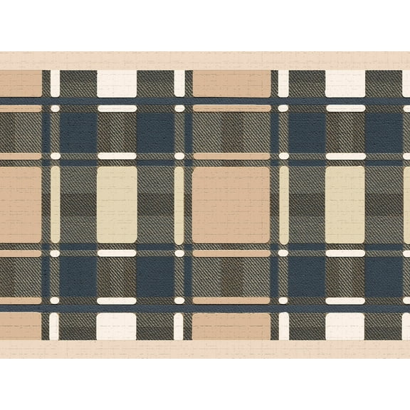 Dundee Deco's Peel and Stick Wallpaper Border - Plaids Navy Blue Tan Stripes Wall Border Retro Design, 15 ft x 7 in, Self Adhesive