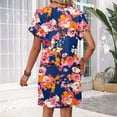 thumbnail image 4 of LWavelet Women's V-Neck Roll-Up Cuff Tunic Dress Abstract Floral Print with Pockets for Casual Daily Beach Use Light Blue M, 4 of 6