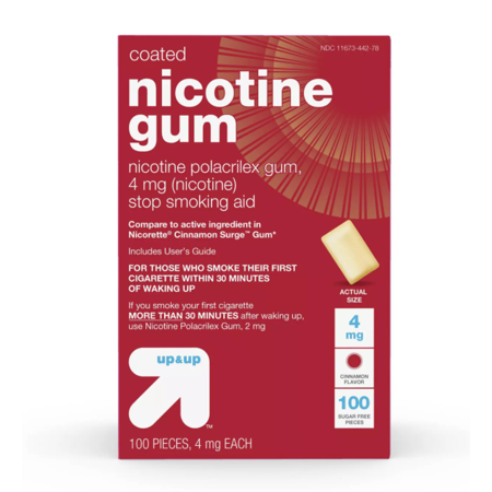 up & up Coated Nicotine 4mg Gum Stop Smoking Aid - Cinnamon 100 pieces