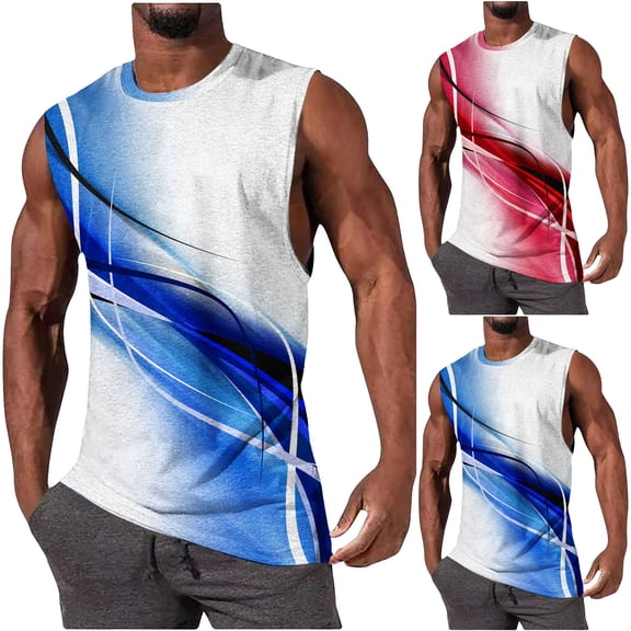 Men's Cotton Tank Top Casual Workout Sleeveless Shirts Soft Gym Muscle Bodybuilding Tee Blue L