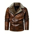 thumbnail image 2 of Warm Fleece Classic Design PU Bomber Jacket, Men's Casual Zip Up Lapel Faux Leather Jacket For Fall Winter, 2 of 5
