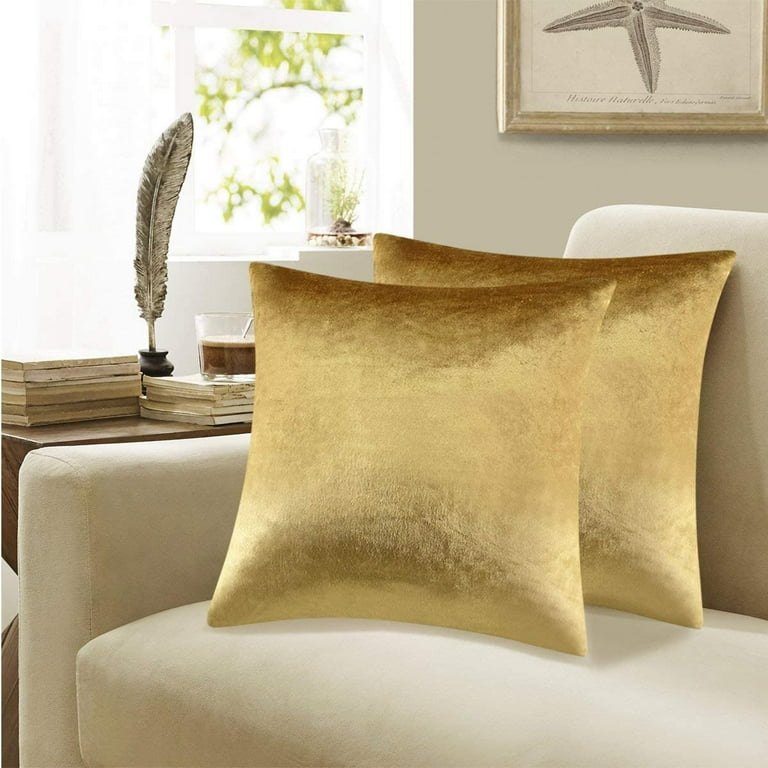 Velvet Yellow Throw Pillow Covers 18x18 Set of 4, Soft Brown Decorative  Pillows