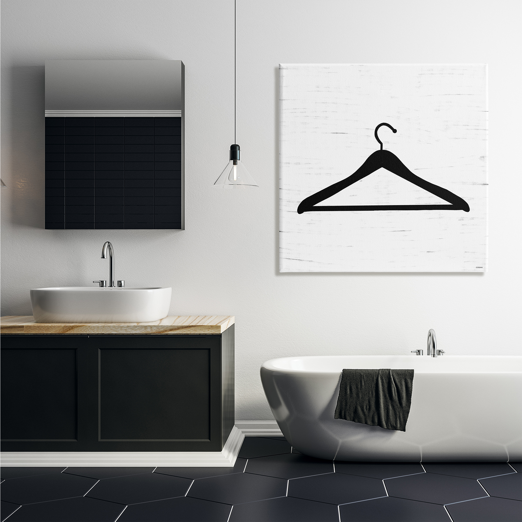 Stupell Industries Hanger Laundry Bathroom Black And White Design, 36 x 36,Design by Gigi Louise
