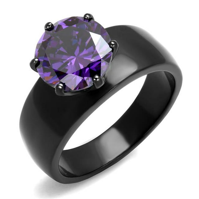 Alamode TK2999-10 Bague en Acier Inoxydable Noire IP pour Femmes avec Grade AAA CZ en Améthyste - Taille 10