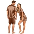 thumbnail image 5 of Lumtrix Matching Pajamas for Couples Men and Women Satin Button Down Loungewear Short Sleeve Sleepwear Soft 2 Pcs Pj Set（Men) Camel 3XL, 5 of 8