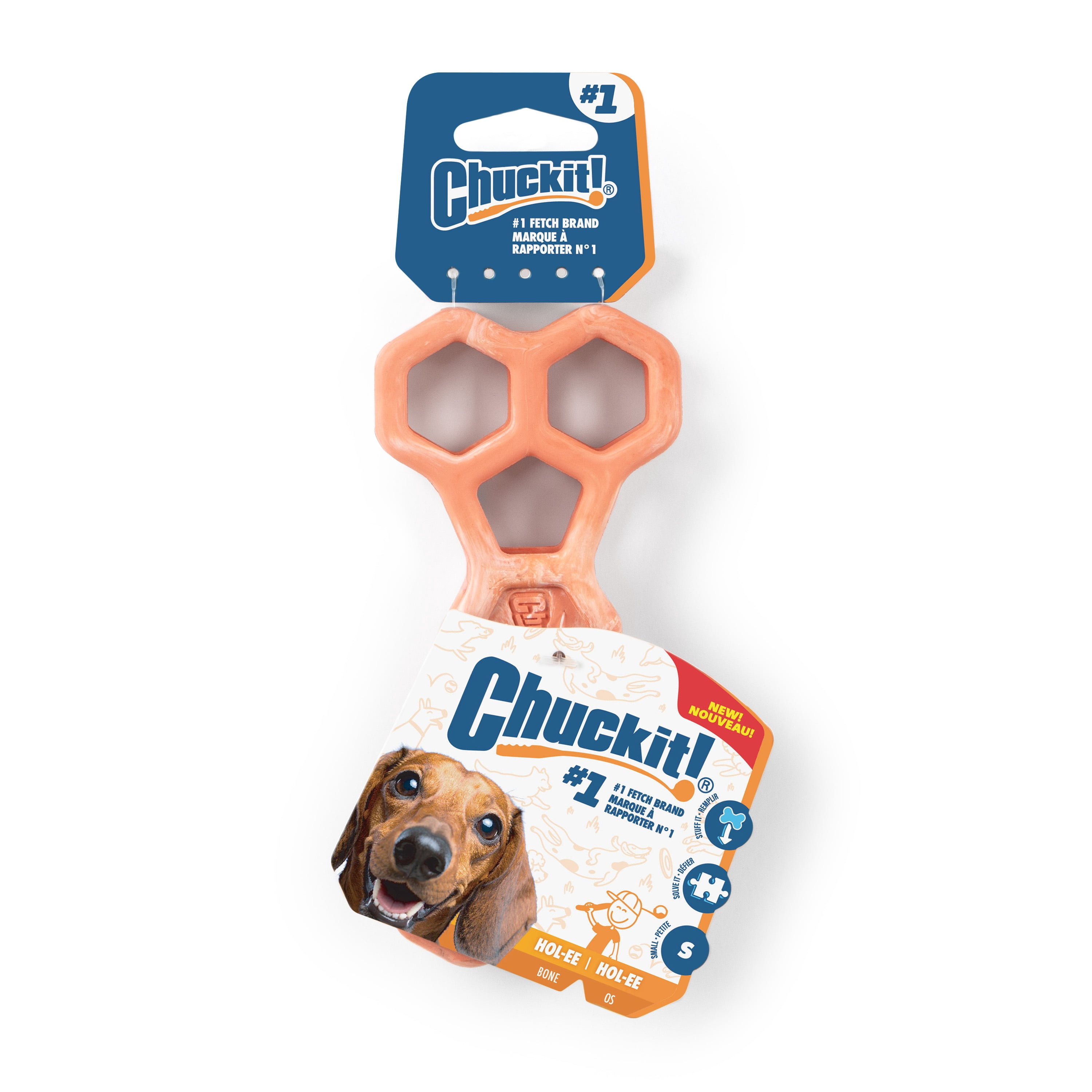 Chuckit! Holee Roller Dog Treat Puzzle Bone, Small, Orange – Treat & Chew Toy for Dogs Up to 20 lb, Pack of 1