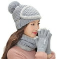 thumbnail image 2 of 4PCS Women Beanie Knit Hat Fleece Lined, Winter Scarf Mask Set, Girls Warm Hat Earmuffs Cap Pom, 2 of 4