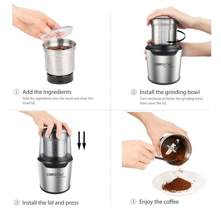 Wancle Electric Coffee Grinder Machine - Mill for Beans - Spice Grinder with Stainless Steel Blade & Bowl - Quiet Coffee Bean Grinder with Clean Brush