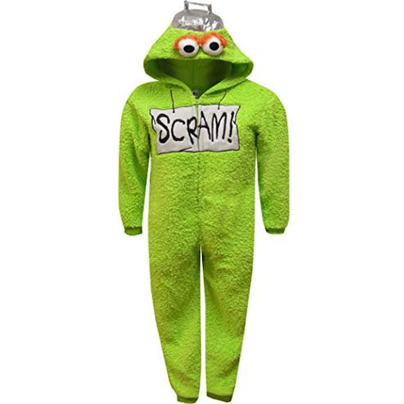 Boys Oscar The Grouch Hooded Union Suit Kids Pajamas (12/14) Green