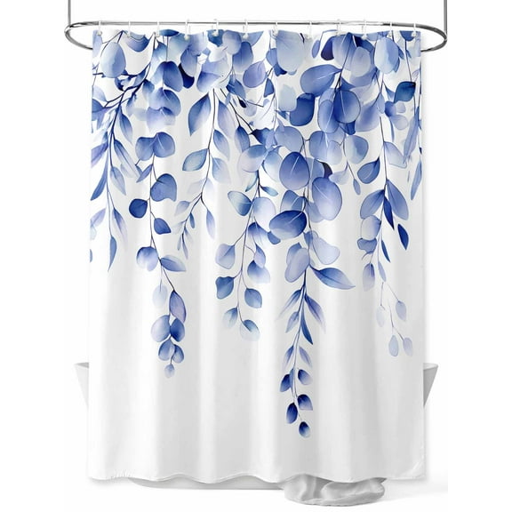 Fsddascl Eucalyptus Leaves Blue Shower Curtain Set - Long 72" x 84" Washable Bathtub Curtain with 12 Hooks, Watercolor Spring Botanical Waterproof Fabric Stall Shower Curtains for Bathroom/Bathtub