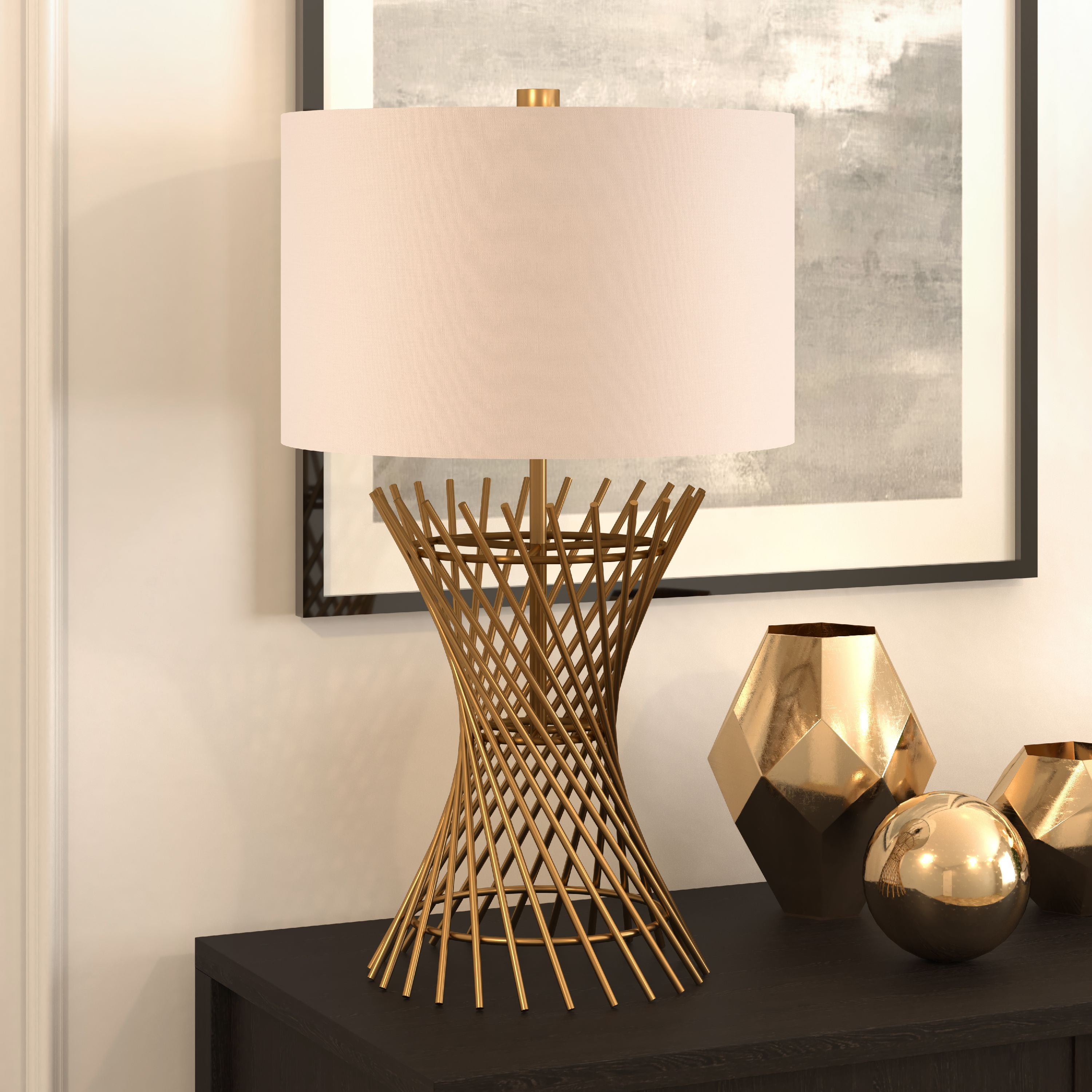 Otho Glam Table Lamp in Gold Antique Brass Finish with Linen Shade