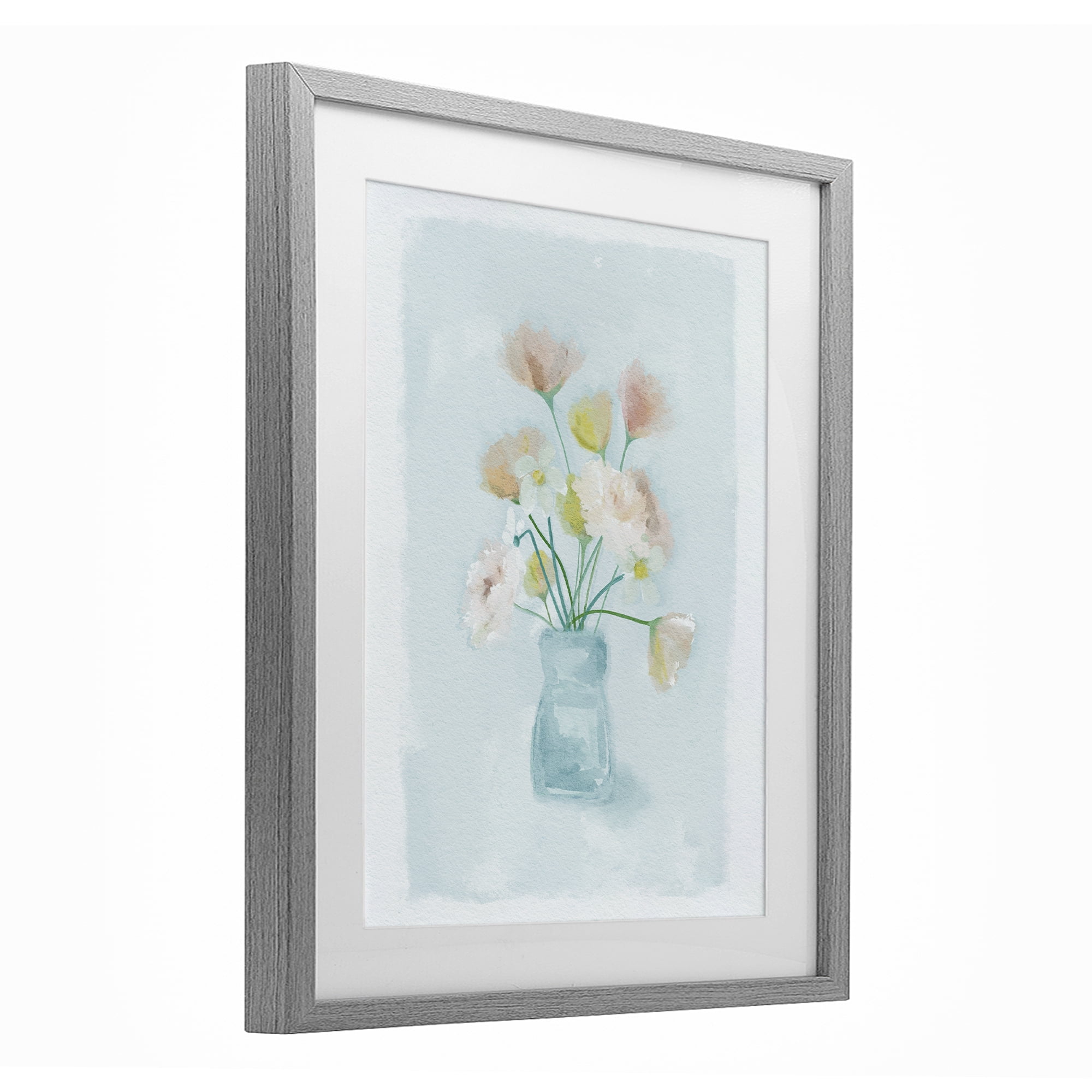 Stupell Industries Pretty Florals in Vase Gray Framed Print Under Glass, design by Leah Straatsma