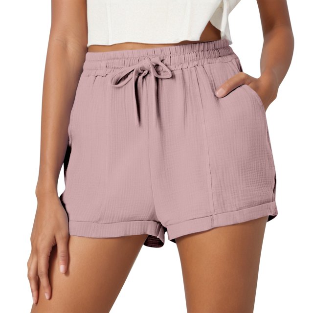 2025 Women's Shorts Women's Solid Color Casual Ropa Para Mujer Drawstring Pocket Shorts Stylish Women Shorts athletic Pack Plain Weave Beach Shorts Bike Shorts Women with Padding Women's Shorts