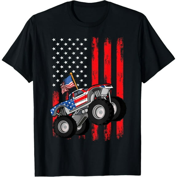 Sam Soft Monster Truck Shirt, Boys American Flag July 4th T-Shirt All Size S-5XL