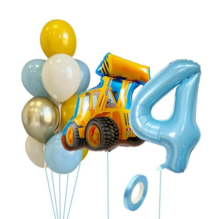 13pcs Construction Tractor Vehicle Balloon Baby Blue Number Balloon for Boys' Construction Happy Birthday Party Decoration