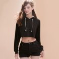 thumbnail image 5 of Women Fall Spring Hoodie Drawstring Loose Solid Color Drawstring Elastic Cuff Short Length Casual Pullover Daily Wear Top, 5 of 8
