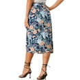 thumbnail image 3 of MODA NOVA Juniors Summer Flowy Ruched Front Beach Tropical Floral Midi Skirt, 3 of 5