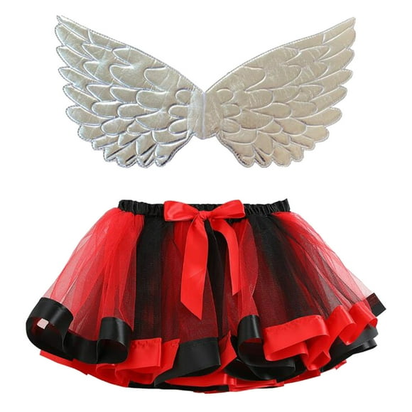 GDREDA Trendy Dresses for Girl 2025 Kids Girls Ballet Skirts Holiday Party Dance Skirt With Wing Outfits Black,5-8 Years