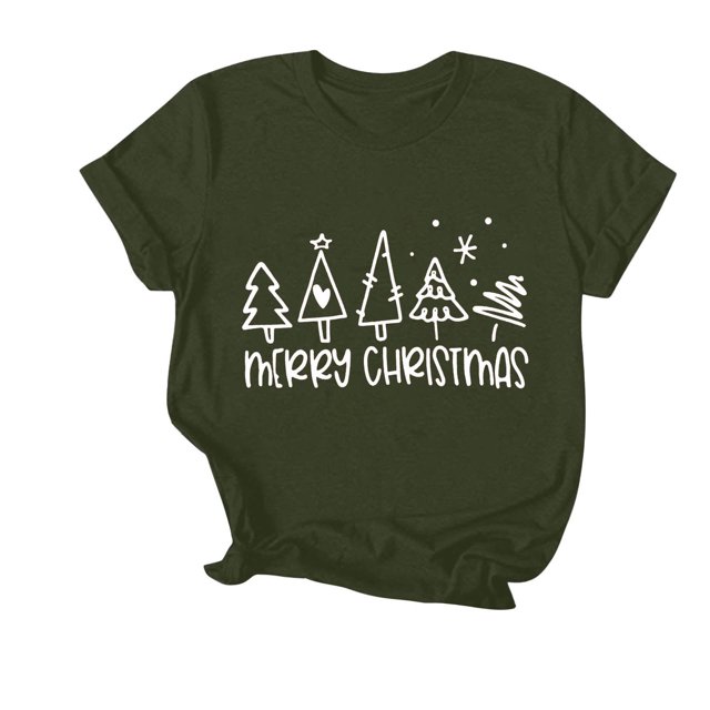 Navidad Mujeres Tops, Cuello Redondo Manga Corta Impresa Camiseta, Vintage Holiday Humor Tee Top