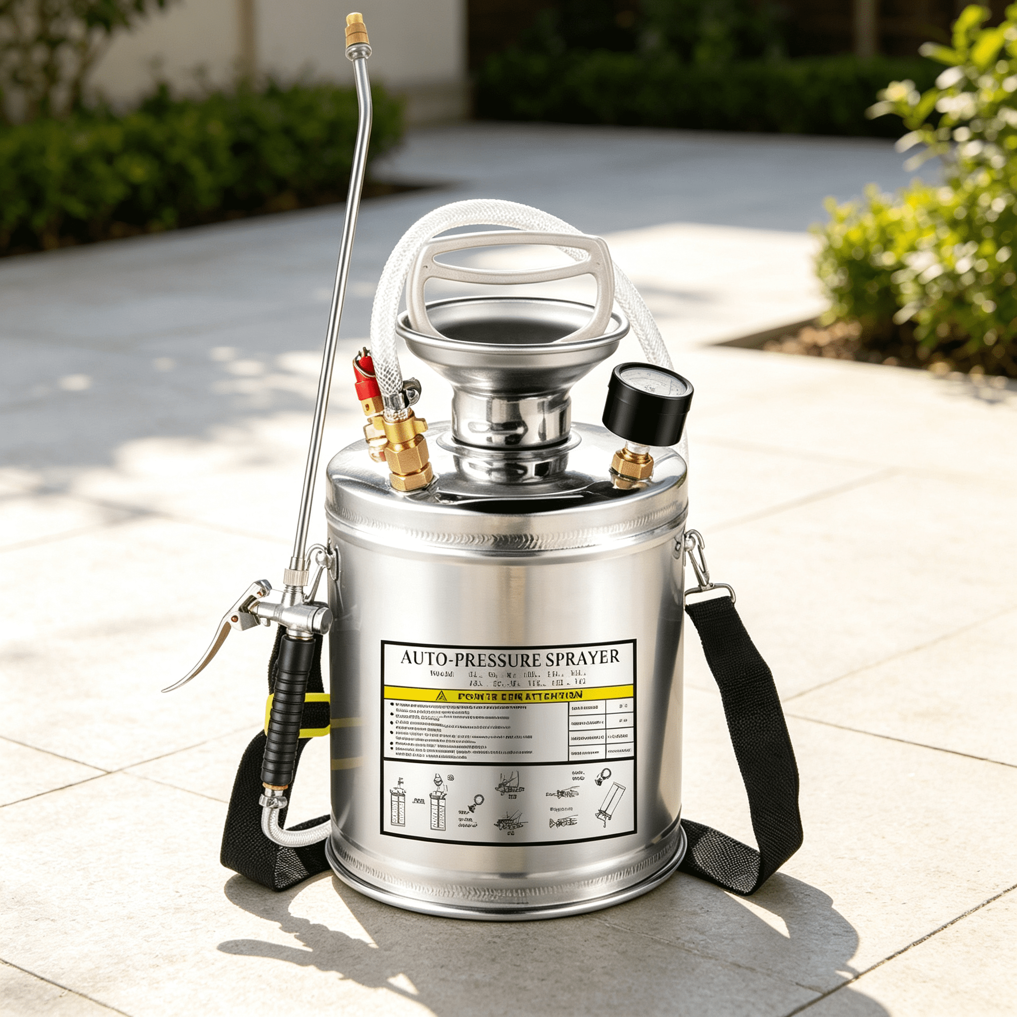 1 Gallon Stainless Steel Manual Pump Sprayer with Brass Nozzle, Pressure Gauge & Safety Valve, Ideal for Gardening, Lawn Care, Automotive & Cleaning