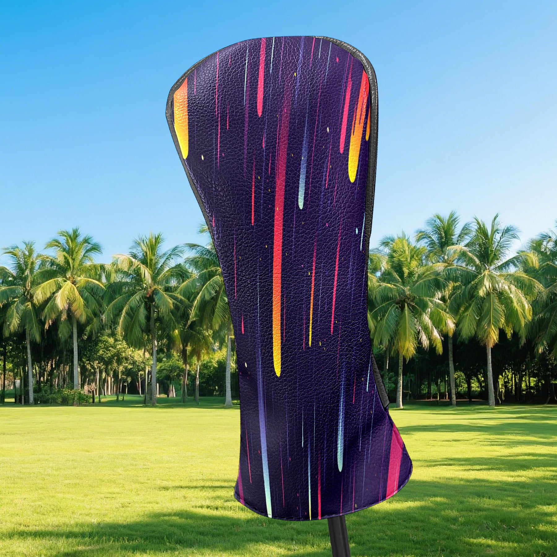 Golf Club Covers PU Leather Waterproof Head Covers for Fairway Woods Hybrids Colorful Lines Unisex Fits Most Brands